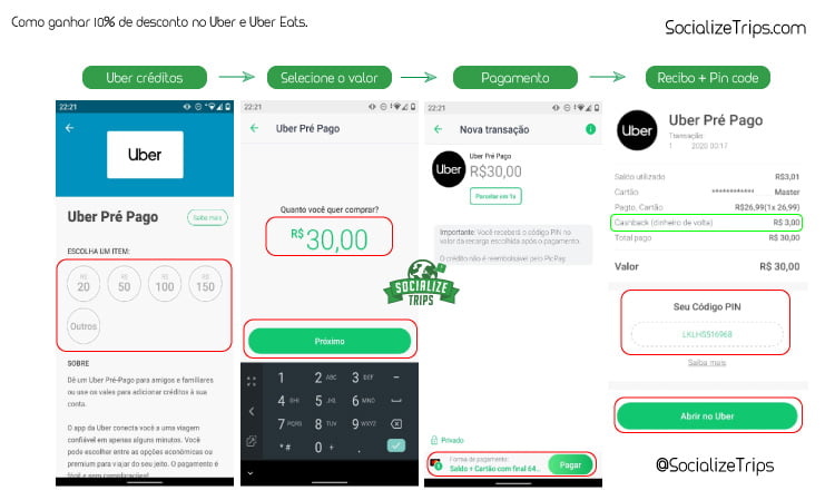 Passos para comprar seu crédito pré pago e ganhar seu cashback do Uber