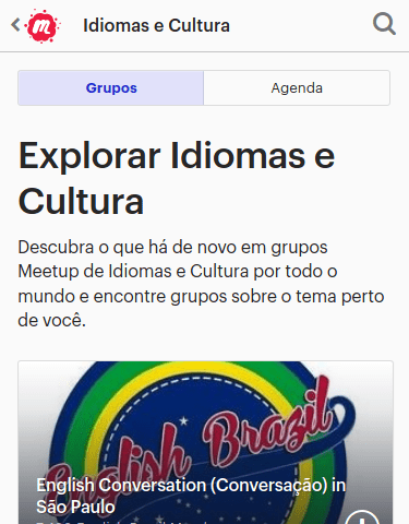 Print do site do Meetup da página de idiomas.